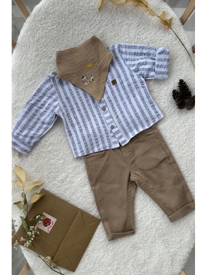 Cocosiss Kedi Nakışlı Çizgili Gömlekli Takım