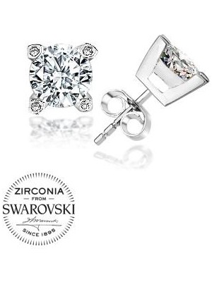 Gümüş Swarovski Zirconia Taşlı Tektaş Kadın Gümüş Küpe