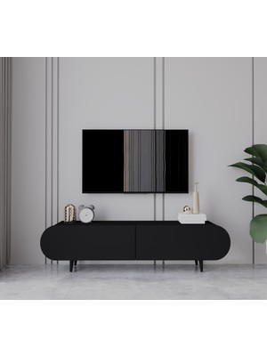 Enwood Regulus Siyah 2 Kapaklı(Üstten Açılır) Ahşap Ayaklı 140 cm Tv Ünitesi