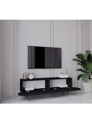 Enwood Regulus Siyah 2 Kapaklı(Üstten Açılır) Ahşap Ayaklı 140 cm Tv Ünitesi