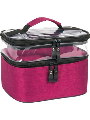 FIESSE Makyaj Çantası Seyahat Kadın Bakım Çantası Çift Bölmeli Şeffaf Bölmeli Ankaflex Makyaj Çantası