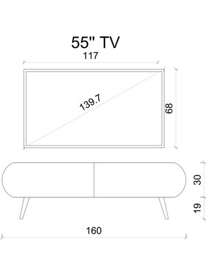 Enwood Regulus Mdf 2 Kapaklı Ahşap Ayaklı 160  cm  Country Tv Ünitesi