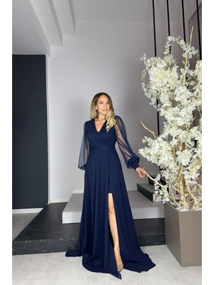 Ges Moda G1088 Maksi Tasarım Elbise Lacivert