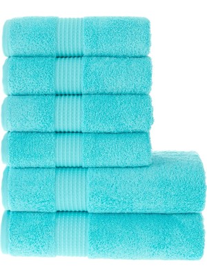 Mauro Home Tomurcuk %100 Pamuk 6'lı Banyo Havlu Seti | 2'li Banyo Havlusu 70x140cm ve 4'lü El Havlusu 50x100cm | Turkuaz