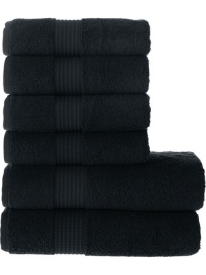 Mauro Home Maura Home  Tomurcuk %100 Pamuk 6'lı Banyo Ve El Havlu Seti | 2'li 70x140cm 4'lü 50x100cm | Siyah