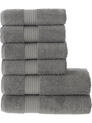 Tomurcuk %100 Pamuk 6'lı Banyo ve El Havlu Seti | 2'li 70X140CM ve 4'lü 50X100CM | Antrasit
