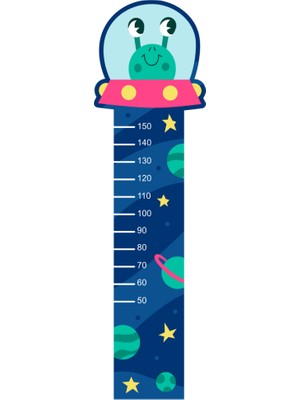 Sevimli Uzaylı Boy Ölçme Cetveli Çocuk Odası Duvar Sticker
