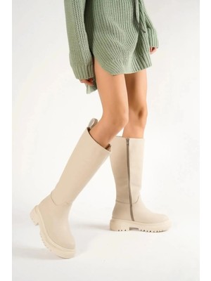 Fermuarli Kalin Tabanli Diz Alti Kadin Çizme 9910