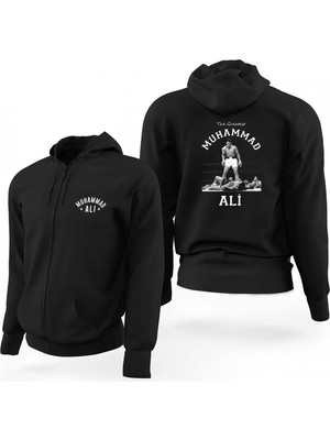 Muhammed Ali Knock Out Siyah Fermuarlı Limited Edition Kapşonlu Sweatshirt