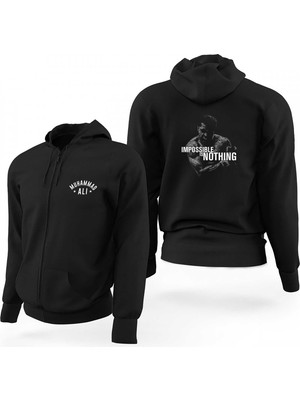 Muhammed Ali Impossible Is Nothing Siyah Fermuarlı Limited Edition Kapşonlu Sweatshirt