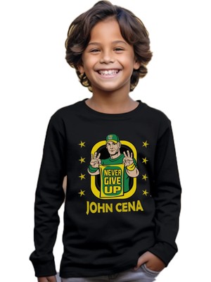 John Cena Never Give Up American Güreşi Çocuk Tişört Uzun Kol Siyah