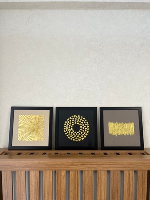 Bej Siyah Vizon Gold Gesa Dokulu 3'lü Tablo Set