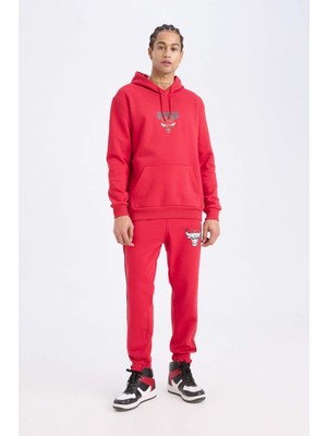 DefactoFit NBA Chicago Bulls Kalın Sporcu Jogger Eşofman Altı Standart Fit Cepli Beli Bağcıklı D6564AX25SP