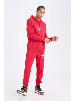 DefactoFit NBA Chicago Bulls Kalın Sporcu Jogger Eşofman Altı Standart Fit Cepli Beli Bağcıklı D6564AX25SP