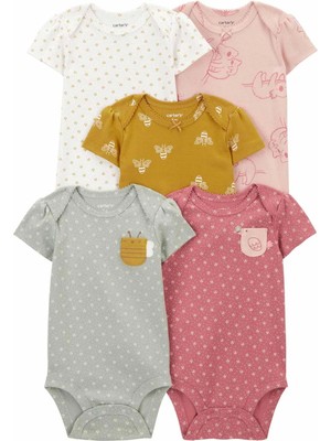 Kız Bebek Kısa Kollu Body 5'li Paket Renkli