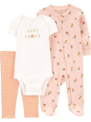 Beruflic Kız Bebek Tulum Body Pantolon Set 3'lü Paket Renkli