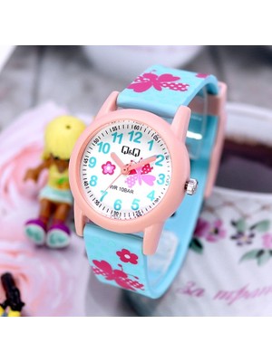 Q&q QCG9915 Kelebek Çiçek Desenli Su Geçirmez Rakamlı Kız Çocuk Kol Saati