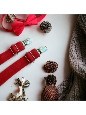 Kırmızı Çocuk Askı Papyon Seti (1-9 Yaş)