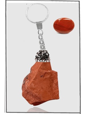 Erilsa Sertifikalı Ham Işlenmemiş Zirkon Taşlı Model Kırmızı Jasper Taşı Doğal Taş Anahtarlık