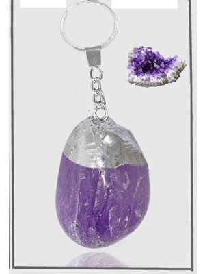 Erilsa Sertifikalı Ham Model Ametist Taşı Doğal Taş Anahtarlık