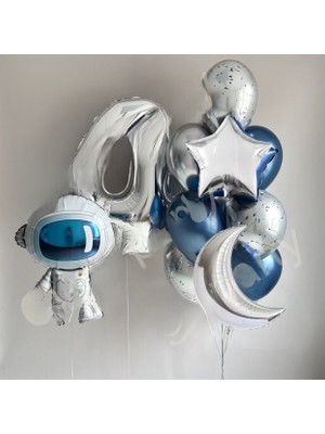 Cugy Astronot Yıldız  Ay Temalı Mini 4 Yaş Doğum Günü Parti Seti