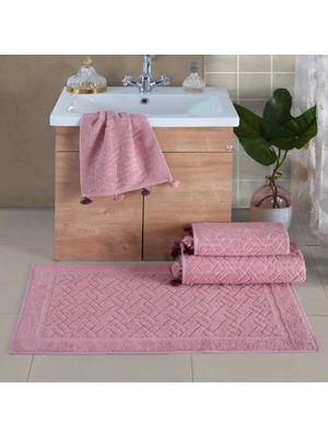 Çapa Home Çapa-Home Püsküllü 4 Parça Havlu Banyo Seti Gül Kurusu