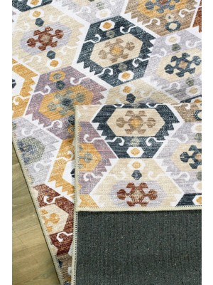 Melaris Halı Vintage Eskitme Bohem Yıkanabilir Şönil Kilim Pamuk Taban Dokuma Halı Oturma Odası Salon Balkon Mutfak Halısı