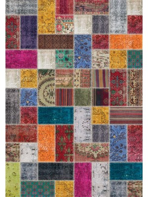 Melaris Halı Vintage Eskitme Patchwork Yıkanabilir Şönil Kilim Pamuk Taban Dokuma Halı Oturma Odası Salon Balkon Mutfak Halısı