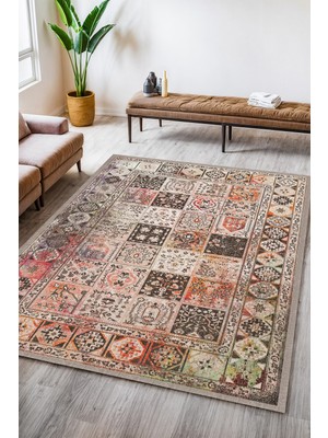 Melaris Halı Vintage Eskitme Bohem Yıkanabilir Şönil Kilim Pamuk Taban Dokuma Halı Oturma Odası Salon Balkon Mutfak Halısı