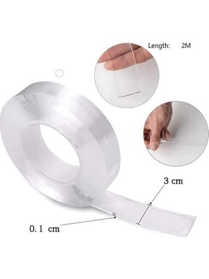 Nirnisa 2 Metre Çift Taraflı Şeffaf Nano Bant Güçlü Yapıştırıcı Resim Kablo Sabitleme Bandı Halı Kaydırmaz