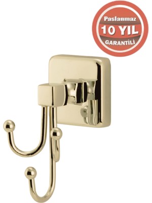 Çelik Banyo Paslanmaz Pirinç Kumru Üçlü Bornozluk Altın Sarı Gold