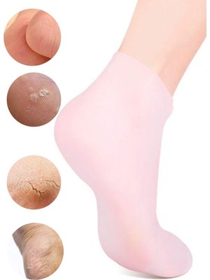 Techno Station Silikon Topuk Çorabı 2 Çift Çatlak Önleyici Topuk Koruyucu Patik Jel Ayak Nemlendirici Topuk Çorabı