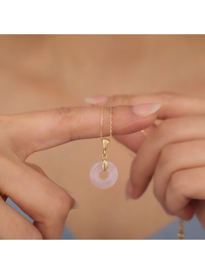 Nox Jewelry 925 Ayar Gümüş Değerli ve Doğal Pembe Quartz Taşlı Kolye - CNS00601