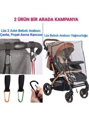 Mor Bebe Lüks Bebek Arabası Yağmurluğu I  Puset Kancası I Bebek Arabası Askı Aparatı Çanta Askısı 2 Adet