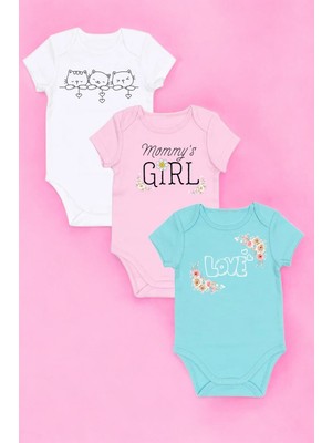 %100 Pamuk 3'lü Paket Yumuşak Baskılı Omuz Çıt Çıt Zıbın