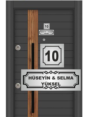 Outdoor One Kişiye Özel Metal Kapı İsimliği ve Numara | Delmesiz Montaj | Kutulu GÜMÜŞ