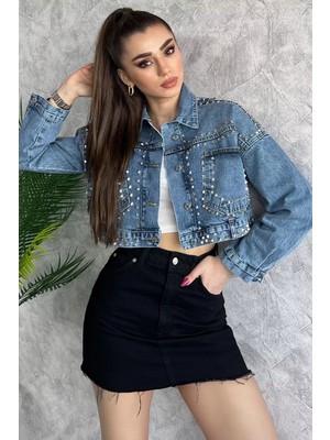 Droplu Crop Top Jean Kot Ceket