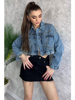 Droplu Crop Top Jean Kot Ceket