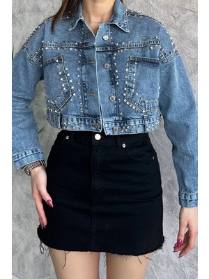 Droplu Crop Top Jean Kot Ceket