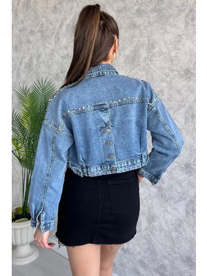 Droplu Crop Top Jean Kot Ceket