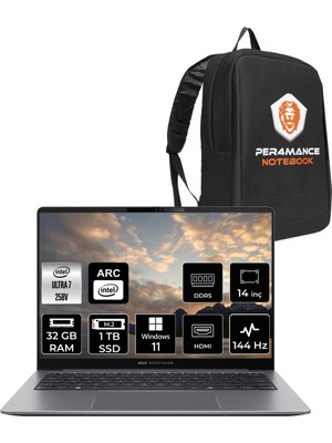 Asus Expertbook P5 Core Ultra 7 258V Notebook 32GB RAM 1TB SSD 14" QHD+ 144Hz Win11 Pro + Per4 Çanta P5405I7321TBS0DP313