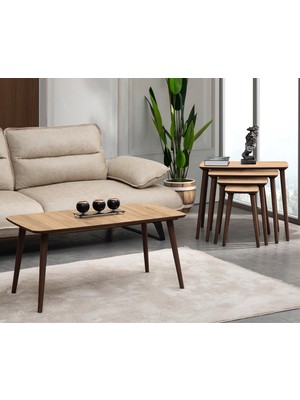 Luci 4lü Dörtlü Mdf Ahşap Zigon Sehpa ve Orta Sehpa Seti - Meşe