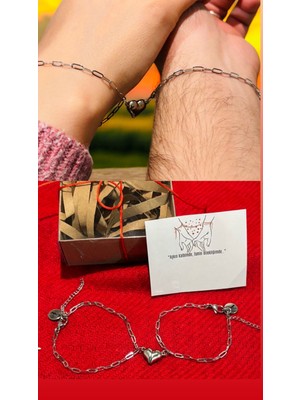 Derokas Sevgililere Özel Harfli Mıknatıs Kalpli 2li Çelik Bileklik Set