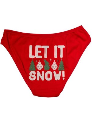 Kırmızı Yılbaşı Desenli Let İt Snow Pamuklu Külot