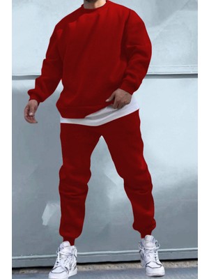 Erkek Bisiklet Yaka Oversize Bol Kalın Eşofman Takımı