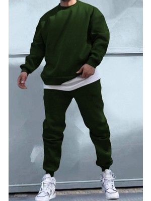 Erkek Bisiklet Yaka Oversize Bol Kalın Eşofman Takımı