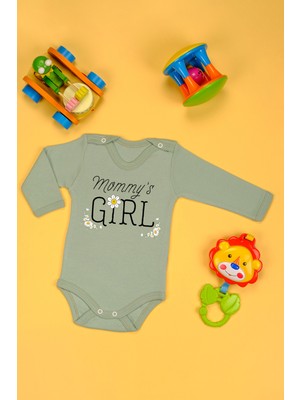 %100 Pamuk Mommy's Girl Yumuşak Baskılı Omuz Çıt Çıt Zıbın