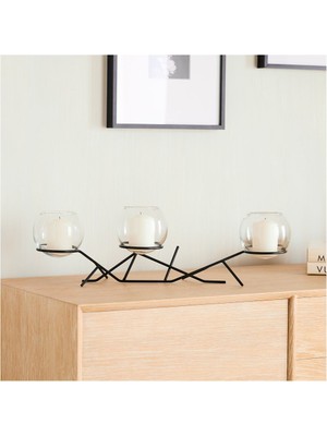 3 Parçalı Cam Küre Mumluk, Paslanmaz Çelik Çerçeve