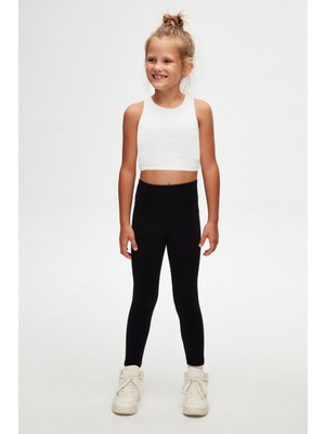 Siyah Basic Kız Çocuk Yazlık Tayt