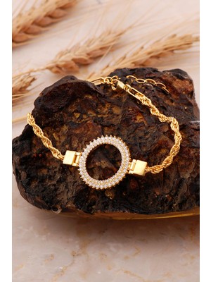 Sümer Telkari Çeyrek Çerçeveli Halat Elişi Altın Kaplama Gümüş Bileklik 4719